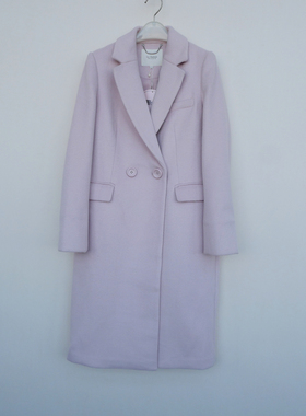 拉系列S专柜断码清仓 女冬厚暖到膝直筒毛呢外套大衣4A7334灰粉