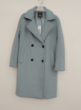 拉系列SM撤柜正品女冬舒绒厚暖及膝直筒毛呢外套大衣4A4077灰绿