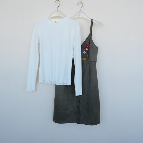 专柜正品超值仿麂绒两件套背带裙