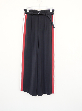 拉系列/S专柜断码女春秋重磅柔坠高腰阔腿运动休闲长裤5A6412黑色