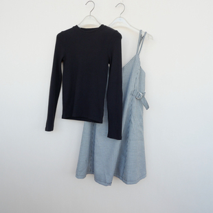 拉系列SML正品 女秋冬厚柔千鸟格吊带裙两件套5A3711格子混色 清仓