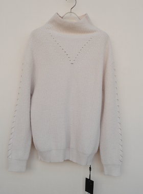 拉系列ML撤柜正品 女冬厚柔保暖含兔毛宽松半高领毛衣6A9209灰粉