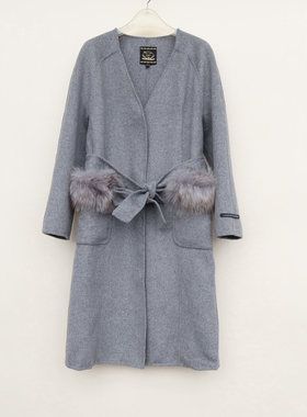 拉系列L撤柜正品 女冬中长盖膝直筒舒柔双面呢大衣8B4379深灰