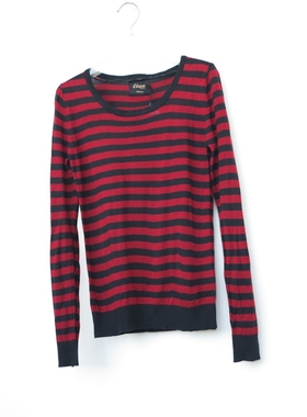 艾格淘特/S专柜正品断码 女春秋薄款暗红色条纹长袖针织衫7F7331