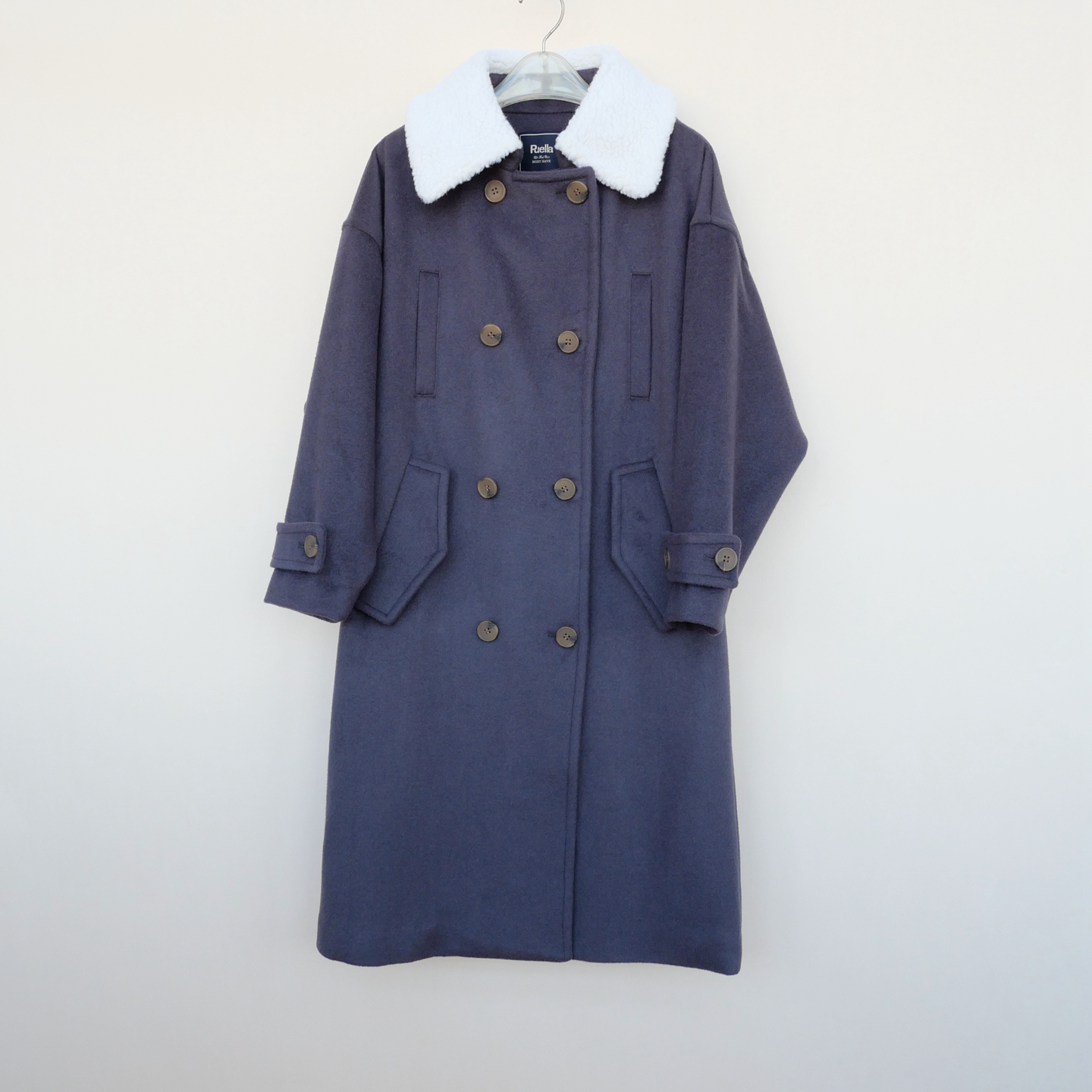 拉系列S撤柜正品 女冬加厚御寒过膝宽松毛呢外套大衣5A0579深灰蓝