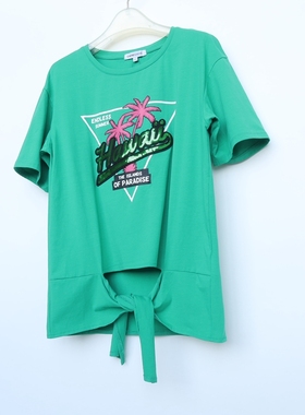 CC系列/S正品断码 女夏全棉绿色圆领短袖T恤2C609071海滨假日