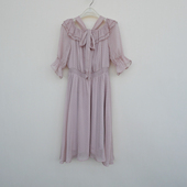 拉系列 连衣裙4A0945灰粉 女夏雪纺印花一字领及膝短袖 M正品 超值