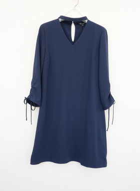 拉系列S专柜断码 女春重磅加捻纱A型柔坠七分袖连衣裙6A5817藏青