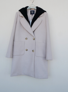 拉系列SM正品清仓 女冬厚暖正肩羊毛混纺呢外套短大衣4A2213米白