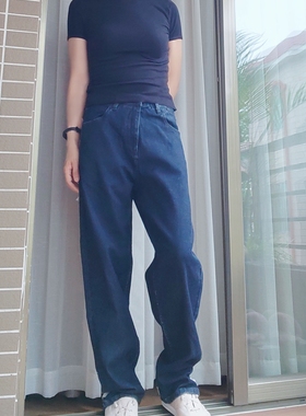 together黑色高弹力螺纹修身款小T恤