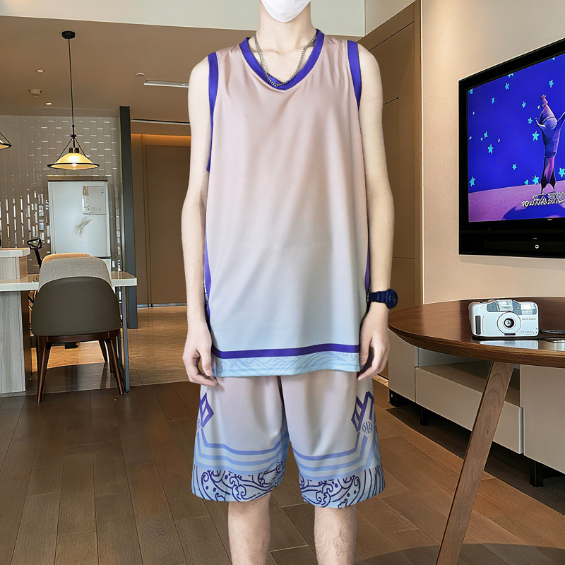 无袖t恤运动短裤套装男生夏季青少年初高中学生大童背心篮球衣服