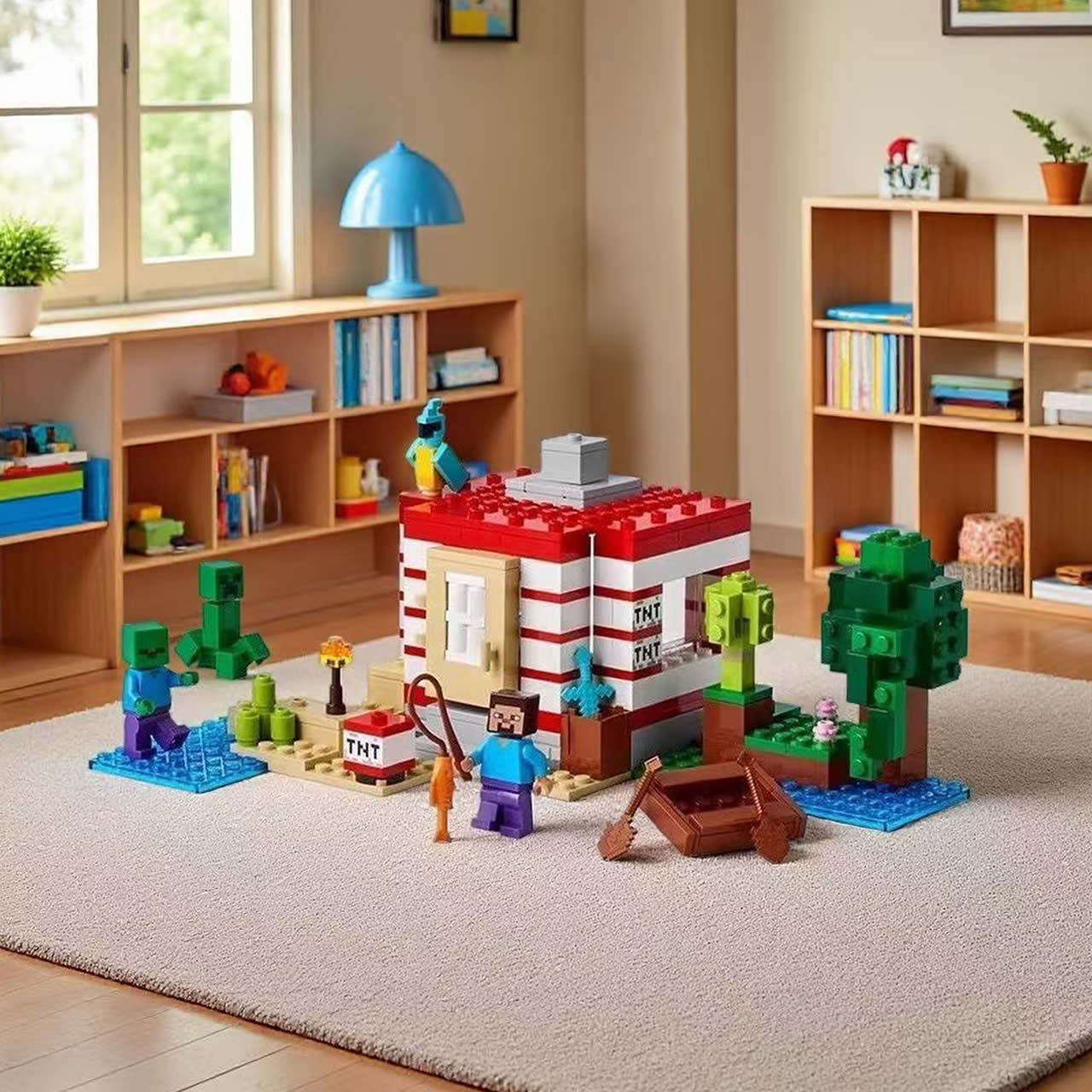 我的世界系列TNT丛林房屋小人仔男女孩儿童拼装积木玩具礼物21275