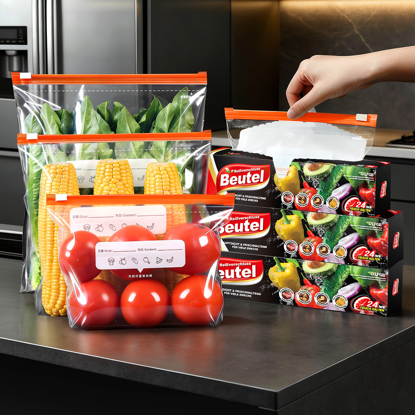 德国拉链式保鲜袋超大号加厚食品级蔬菜水果冰箱专用密封袋带封口