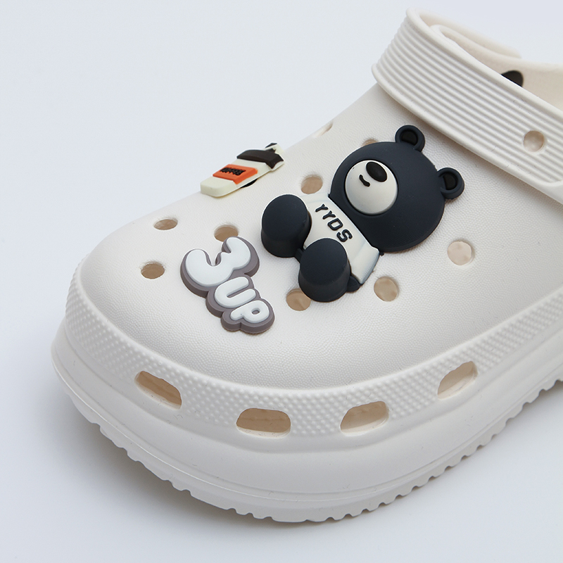 夏季休闲防滑厚底包头半拖鞋女时尚卡通透气可爱灰熊高跟洞洞鞋男