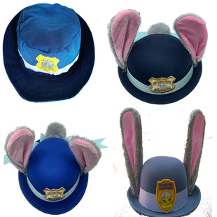 迪士尼朱迪警官帽子cosplay头饰兔子耳朵发箍配饰万圣节装 扮道具
