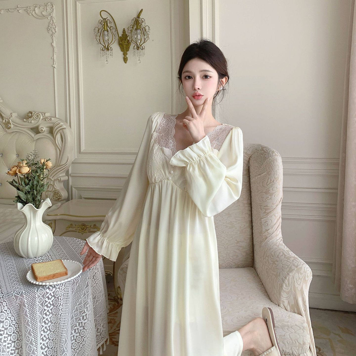 2025新款宫廷风睡裙长款女士春秋