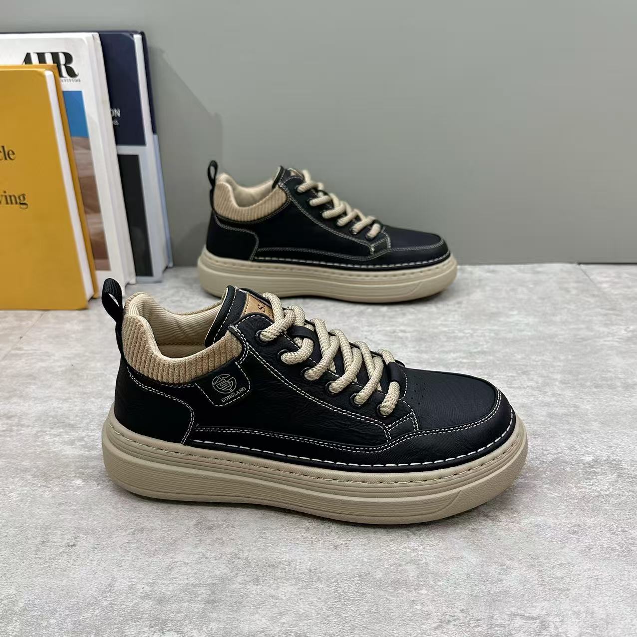 男鞋2025秋冬新款英伦复古百搭休闲鞋男士户外厚底增高真皮工装鞋