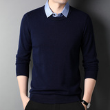 F3177钱塘2020-1秋冬羊毛休闲男士打底衫长袖t恤假两件毛衣P130，男装针织衫/毛衣，钱塘207-1