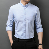 J115钱塘2020-1常年款纯棉衬衣尖领男士长袖高端休闲衬衫纯色P55，男装衬衫，钱塘207-1