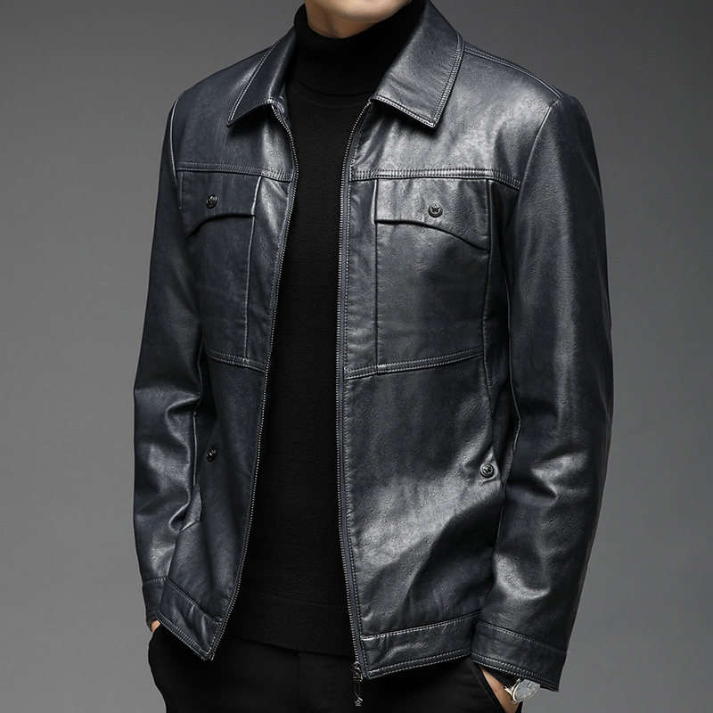 F3358钱塘2020-1秋季男士皮衣夹克休闲翻领上衣外套P170，男装皮衣，钱塘207-1
