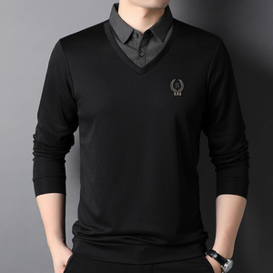 F3161钱塘2020-1秋冬羊绒男士打底衫长袖纯色t恤上衣假两件P95图片