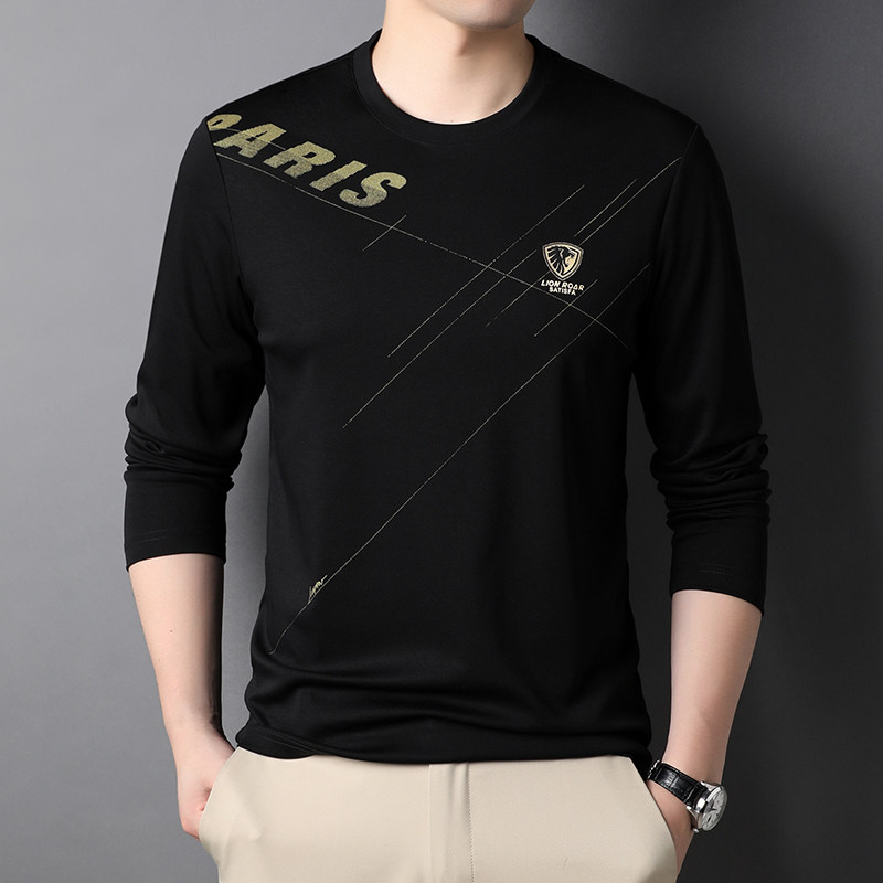 B3306钱塘2020-1秋冬男士时尚打底衫长袖t恤圆领印花休闲P65图片