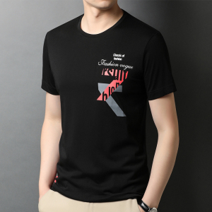 F2571钱塘2020-1桑蚕丝流行夏季男士圆领短袖基础T恤青春冰丝P52图片