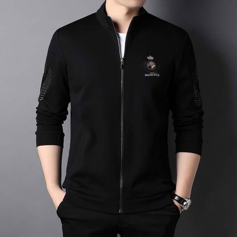 B21603钱塘2020-1秋冬男士卫衣开衫拉链外套宽松潮流纯色刺绣P90图片