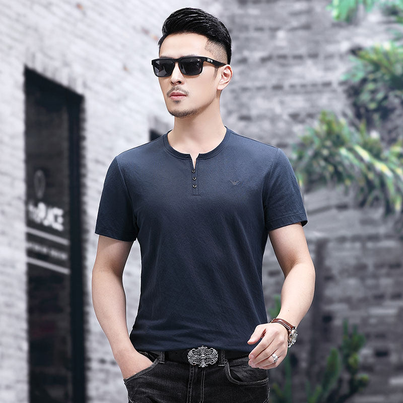 B8859钱塘2020-1夏季男士时尚短袖圆领基础T恤冰丝男装休闲P57图片