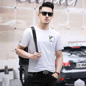 B5203钱塘2020-1夏季男士时尚短袖圆领基础T恤冰丝男装休闲P52,深牡丹蓝色大衣搭配图片