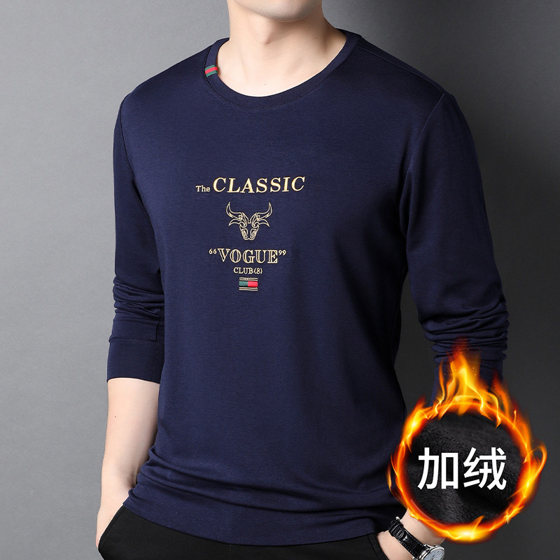 F3057H钱塘2020-1秋冬加绒莫代尔打底衫t恤纯色长袖男士P90图片