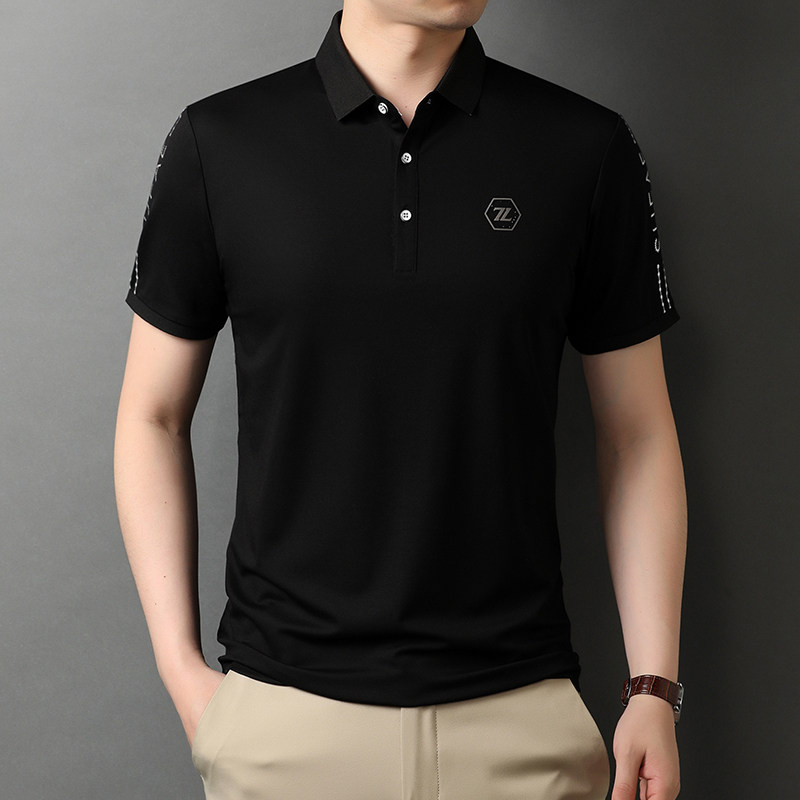 J269钱塘2021-1夏季冰丝青年短袖T恤男士翻领印花青年透气半袖图片