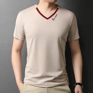 F2532钱塘2020-1桑蚕丝流行夏季男士圆领短袖基础T恤青春冰丝P57图片