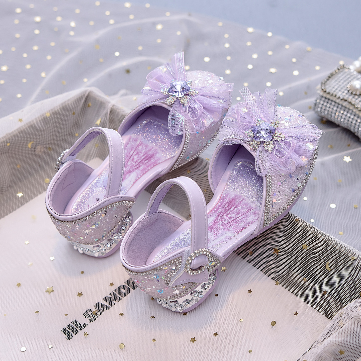 女童高跟鞋公主风包头凉鞋2026夏季新款包跟女孩水晶鞋学生舞蹈鞋