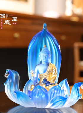 琉璃玉菡底座中式唐卡供奉摆放莲花小佛像莲座佛堂佛桌装饰佛具