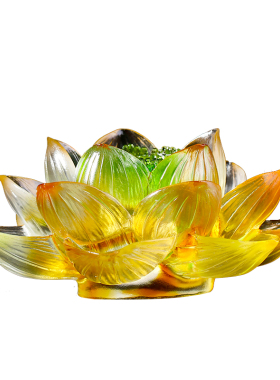 古法琉璃莲花摆件荷花供奉家居佛堂烛台供花手工中式桌面工艺品i.