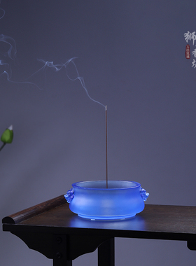 琉璃狮耳香炉摆件佛具焚香香插三足炉黄色蓝色家居供奉大明宣德炉