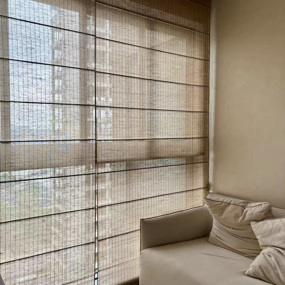 中式侘寂天然亚麻黄麻折叠罗马帘