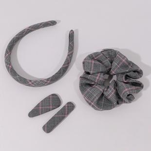 复古灰粉格纹森系百搭海绵发箍韩版 细边发夹大肠发圈发绳发饰秋冬