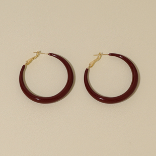 FLOAT浮漾酒红色耳圈2025新款 秋冬复古耳环女高级感气质耳饰耳夹