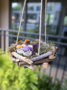 幼儿园环创森系挂饰手工创意木制草编鸟窝挂窝户外庭院装饰吊饰