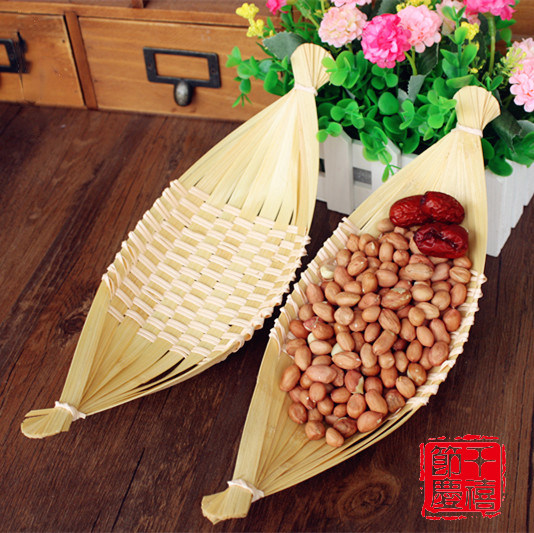 竹编小船小吃篮筐 酒店特色菜橱窗装饰摆设 网店食品拍摄摄影道具