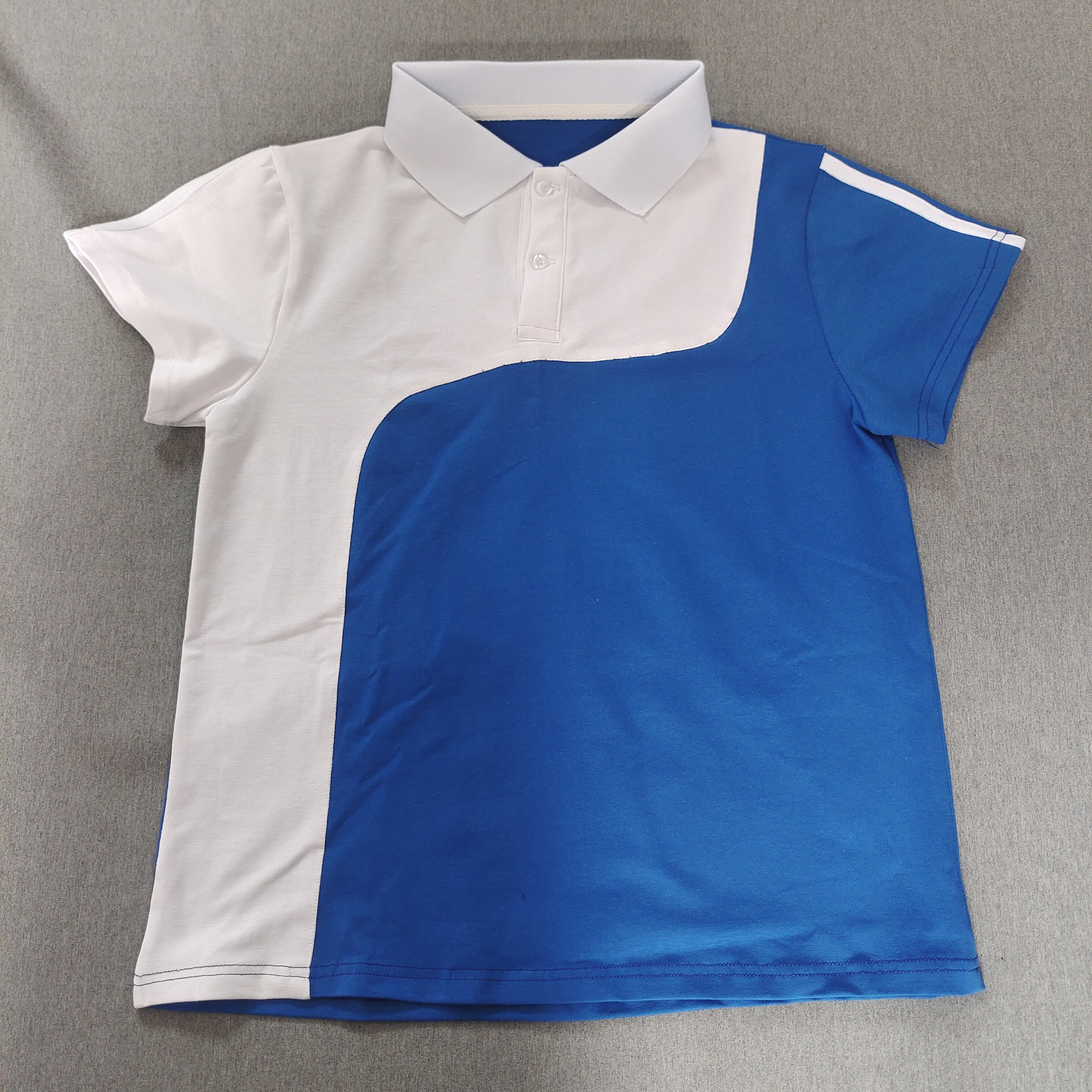 定做夏季男女同款纯棉半袖上衣短袖宝蓝色拼接白色t恤衫polo衫