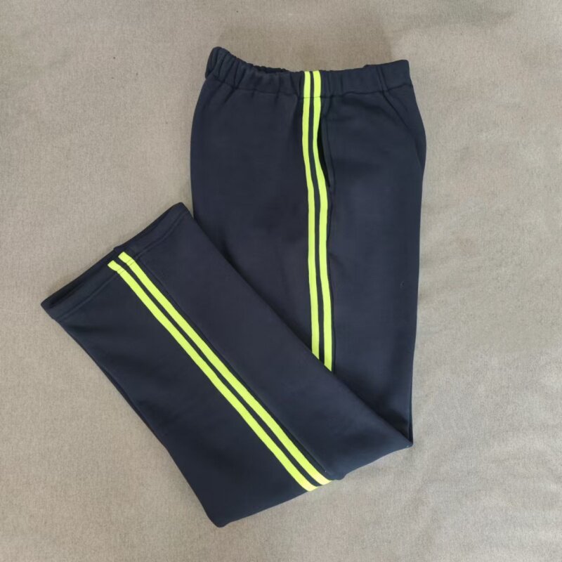 CUSTOM-MADE SPRING AUTUMN AND WINTER BOYS AND GIRLS SCHOOL PANTS THE SAME SWEATPANTS NAVY BLUE STITCHING FLUORESCENT GREEN 2-BAR FLEECE SWEATPANTS