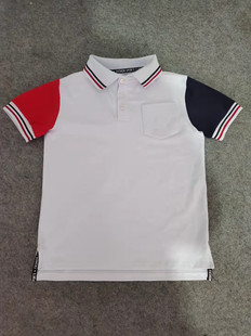 子T恤POLO衫 定做夏季 学院风白色拼接红蓝袖 纯棉上衣短袖 男女同款