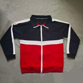 定做中小学男女秋冬校服同款 上衣藏蓝色拼大红色白色运动外套上衣