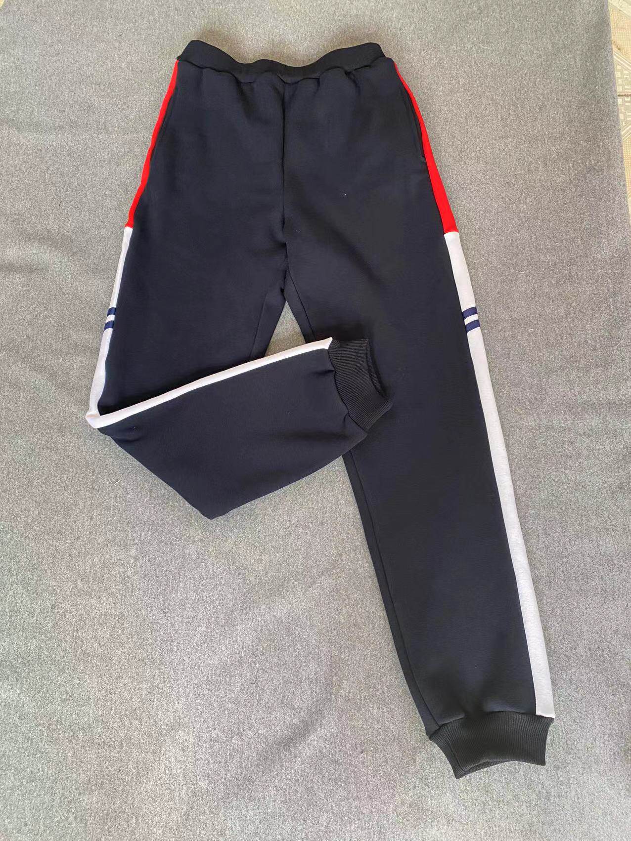 CUSTOM-MADE SPRING AUTUMN AND WINTER BOYS AND GIRLS SCHOOL PANTS THE SAME SWEATPANTS NAVY BLUE STITCHING RED AND WHITE TWO-BAR FLEECE SPORTS PANTS
