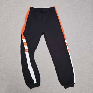 定做春秋冬男女校裤同款运动裤藏蓝色拼接橘红色宽条休闲运动裤子