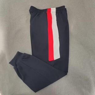 定做春秋冬男女校裤同款运动裤藏蓝色拼接红白宽条休闲收口运动裤