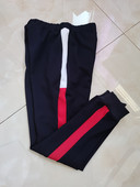 藏蓝色拼接红白一道杠加绒运动裤 定做春秋冬男女同款 纯棉运动裤